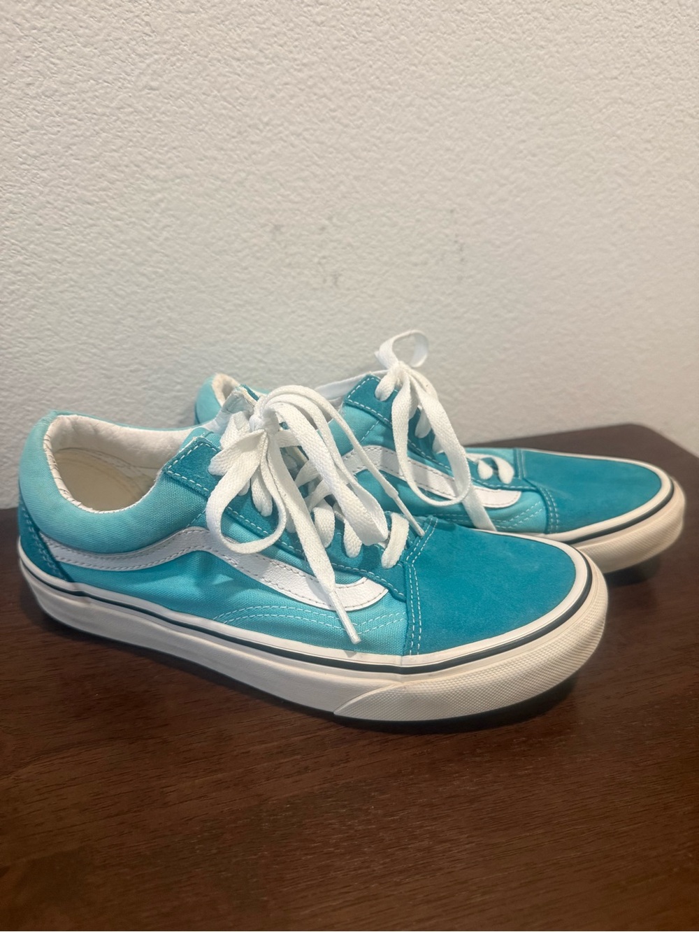 Vans Teal and White Old Skool Sneakers